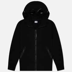 Мужская толстовка C.P. Company Diagonal Raised Fleece Hoodie Zipped Goggle, цвет чёрный, размер M
