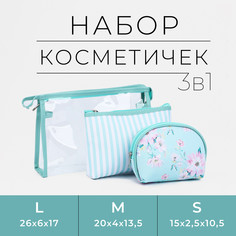Набор косметичек 3 в 1 на молнии, цвет мятный No Brand
