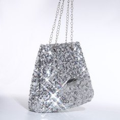 Сумка женская 22*14*20 отд на заклепках, цепочка, серебро No Brand