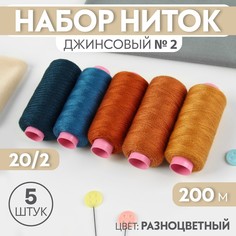 Набор ниток джинсовый №2, 20/2, 200 м, 5 шт, цвет разноцветный Арт Узор