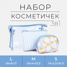 Набор косметичек 3 в 1 на молнии, цвет голубой No Brand