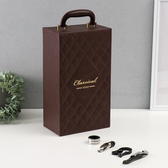Шкатулка дерево, кожзам для 2 бутылок No Brand