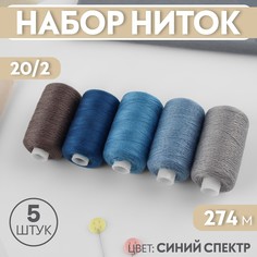 Набор ниток, 20/2, 274 м, 5 шт, цвет синий спектр Арт Узор