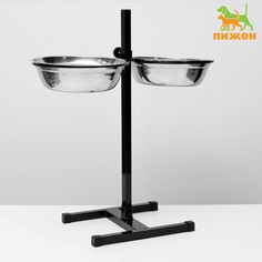 Подставка с мисками, 2 х 2,5 л, высота 60 см, разборная, черная Пижон