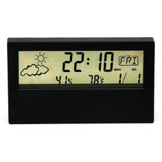 Часы настольные электронные: будильник, термометр, календарь, гигрометр, 13.3х7.4 см, черные No Brand