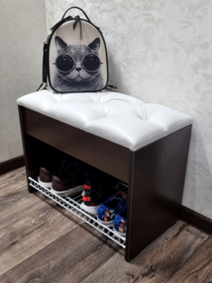 Обувница с сиденьем Puffsib, венге/белая экокожа, 61х32х48 см