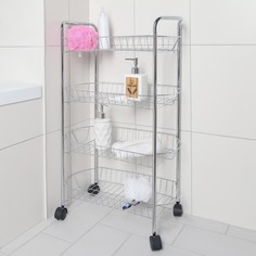Этажерка напольная 4-х секционная, на колёсиках, 50x27x79 см, цвет хром Доляна