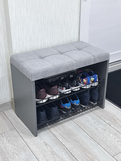 Обувница с сиденьем в прихожую Puffsib А-3, базальт/серый велюр