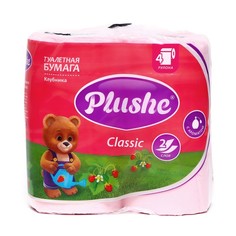 Туалетная бумага Plushe Classic Клубника 2 слоя, 4 рулона