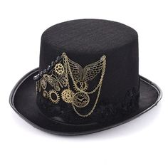 Шляпа стимпанк с кружевом из фетра,высота 12,5 см, ширина полей 5 см, Размер: 58) No Brand