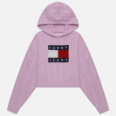 Женский свитер Tommy Jeans Center Flag Cable Hoodie, цвет розовый, размер XS