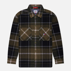 Мужская рубашка Tommy Jeans Brushed Check Overshirt, цвет оливковый, размер L