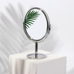 Зеркало на ножке, двустороннее, с увеличением, зеркальная поверхность 9x10,5 см, серебри Queen Fair