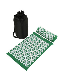 Массажный акупунктурный коврик с подушкой 68x42 см, зеленый No Brand