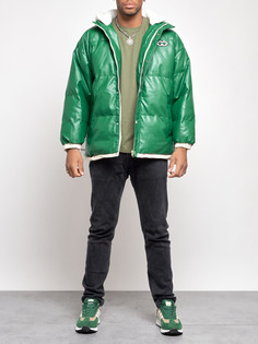 Кожаная куртка мужская AD28132 зеленая L No Brand