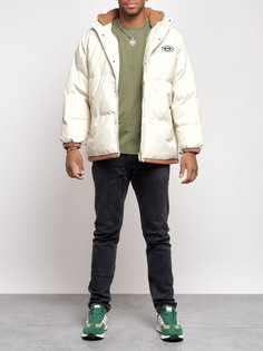 Кожаная куртка мужская AD28132 бежевая XL No Brand