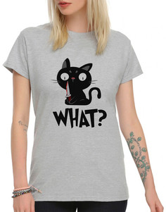 Футболка женская DreamShirts Studio Котик убийца с ножом WHAT 1 серая 2XL