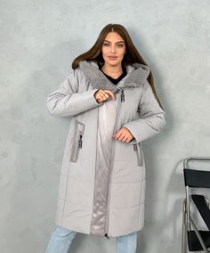 Пальто женское 9223 серебристое 56 RU No Brand
