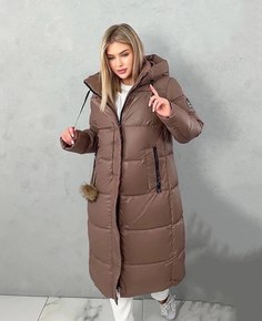 Пальто женское 808 коричневое 52 RU No Brand