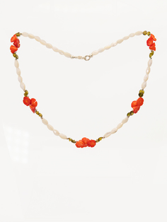 Ожерелье из бижутерного сплава 44 см Helena Coral flower, коралл/перламутр/циркон