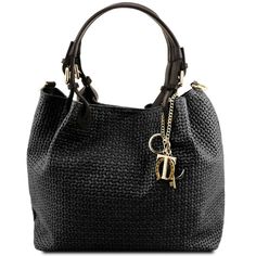Tuscany Leather, ITALY TL KeyLuck - Кожаная сумка-шоппер с плетеным теснением (Черный)