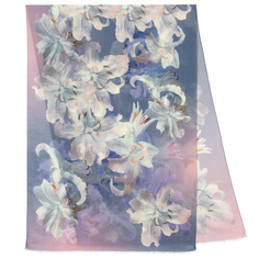 Шарф женский Павловопосадский платок 10536 серый/бледно-розовый/голубой, 230х80 см
