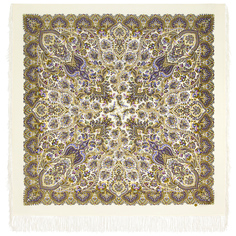 Платок женский Павловопосадский платок 2039 бежевый/фиолетовый, 146х146 см