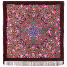 Платок женский Павловопосадский платок 1858 бордовый/фиолетовый/зеленый, 146х146 см