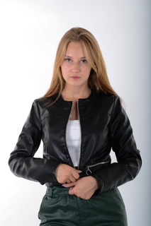 Кожаная куртка женская КАЛЯЕВ 67926 черная 44 RU