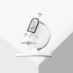 Брошь "Микроскоп", цвет чёрно-белый в серебре Queen Fair