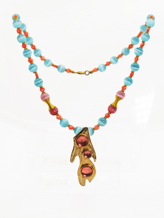Ожерелье из бижутерного сплава 54 см Helena Время, коралл/кошачий глаз
