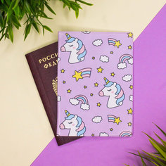 Обложка для паспорта унисекс Rainbow Unicorn фиолетовая No Brand