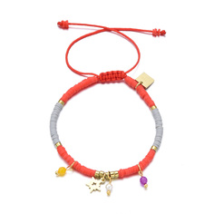 Браслет для женщин, из полимерных бусин, с кулоном и подвесками, CB0330074R, красно-белый Connie.Steel