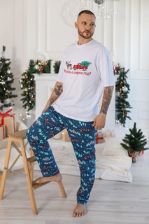 Пижама мужская Виотекс Новогоднее чудо-5 белая 54 RU