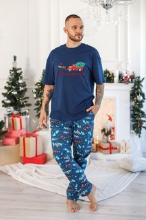 Пижама мужская Виотекс Новогоднее чудо-5 синяя 56 RU
