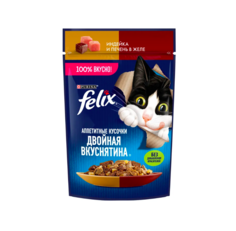Влажный корм для кошек Felix Двойная Вкуснятина в желе с индейкой и печенью 12 шт по 75 г