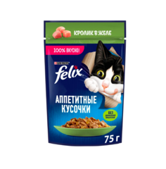 Влажный корм для кошек Felix Аппетитные кусочки с кроликом 12 шт по 75 г
