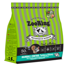 Сухой корм для кошек ZooRing Hairball Control, индейка с цикорием, 1,5 кг