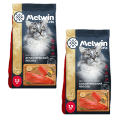 Сухой корм для кошек Melwin с атлантическим лососем, 2шт по 2,5кг