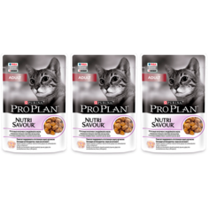 Влажный корм для кошек Pro Plan кусочки с индейкой в желе, 3 шт по 85 г