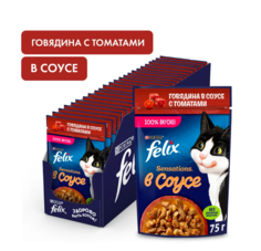Влажный корм для кошек Felix в соусе, говядина с томатами 9 шт по 75 г