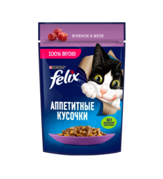 Влажный корм для кошек Felix Аппетитные кусочки в желе с ягненком 12 шт по 75 г