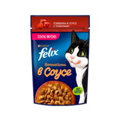 Влажный корм для кошек Felix Sensations с говядиной и томатами в желе 9 шт по 75 г