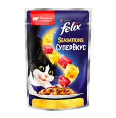 Влажный корм для кошек Felix Sensations Супер вкус с говядиной и сыром 9 шт по 75 г