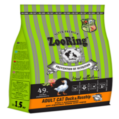 Сухой корм для кошек ZooRing Adult Cat, утка с шиповником, 1,5 кг