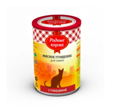 Консервы для кошек Родные корма Мясное угощение с говядиной 2 шт по 340 г