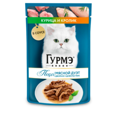 Влажный корм для кошек Гурмэ Перл Мясной Дуэт со вкусом кролик и курица 9 шт по 75 г