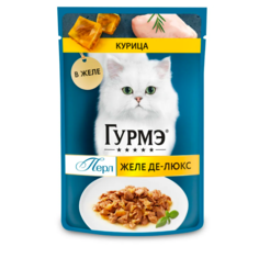 Влажный корм для кошек Гурмэ Перл Желе Де-Люкс с курицей в роскошном желе, 9 шт по 75 г