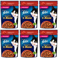 Влажный корм для кошек Felix Sensations с говядиной и томатами в желе 6 шт по 75 г