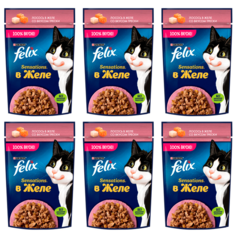 Влажный корм для кошек Felix Sensations с лососем и треской 6 шт по 75 г